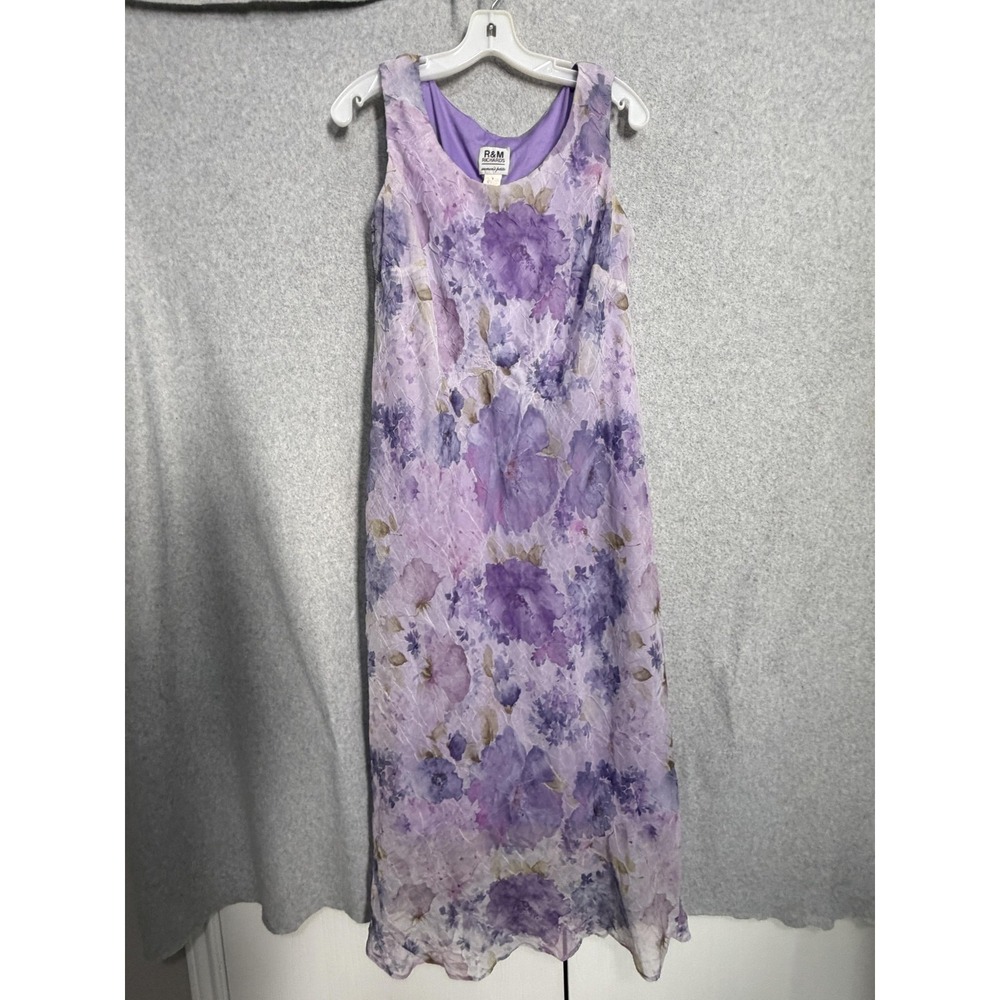 R&M Richards Dress Womens 14WP Purple Floral Chiffon Maxi A‎ Line Lined USA
